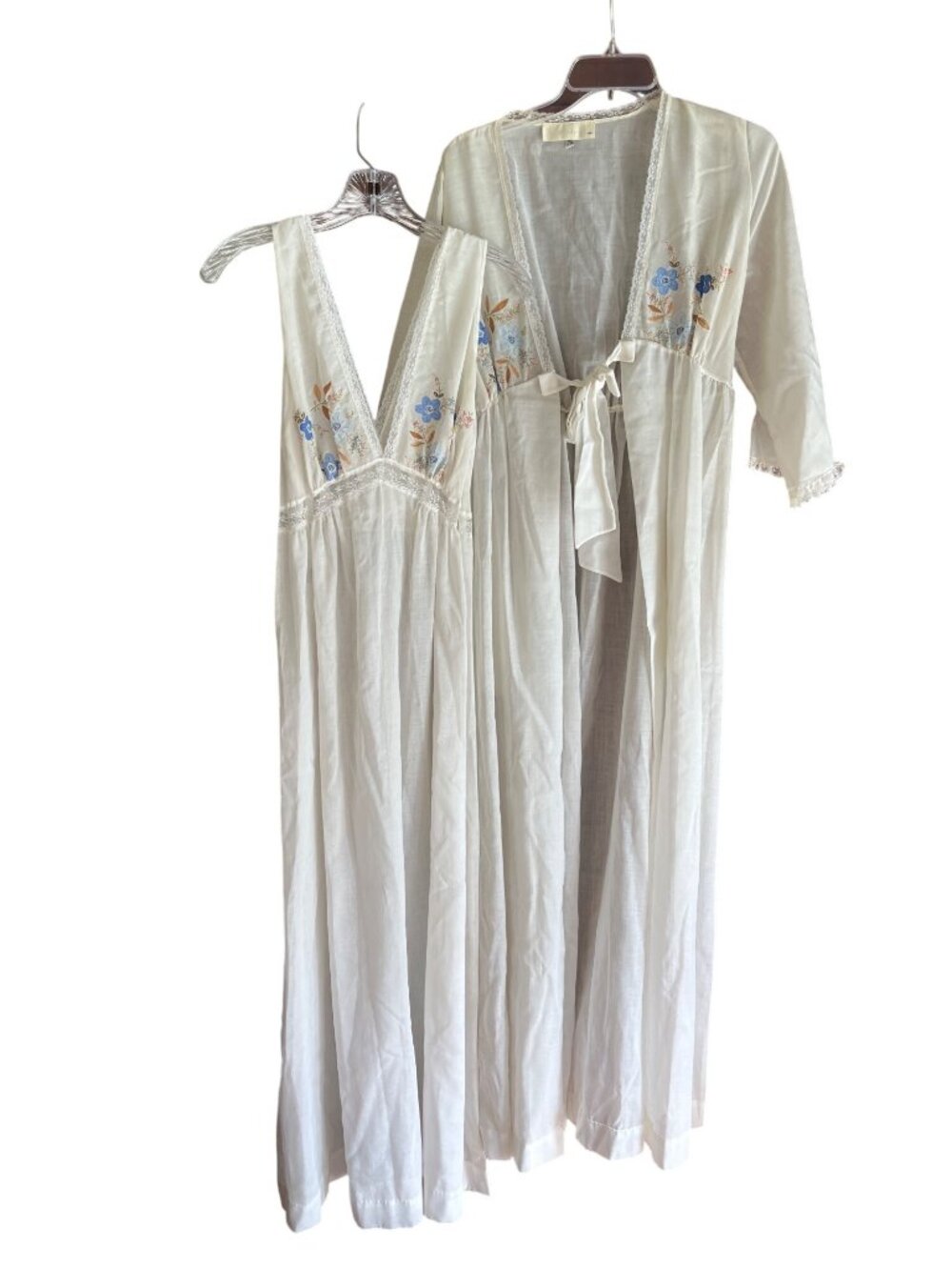 Vintage Iris Lingerie Nightgown & Robe Set With Floral Embroidery Size Medium